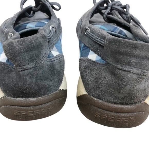 Sperry Top-Sider Womens Grey Suede Blue Plaid Boat Shoes Loafers Deck Shoes 6 - Picture 6 of 9